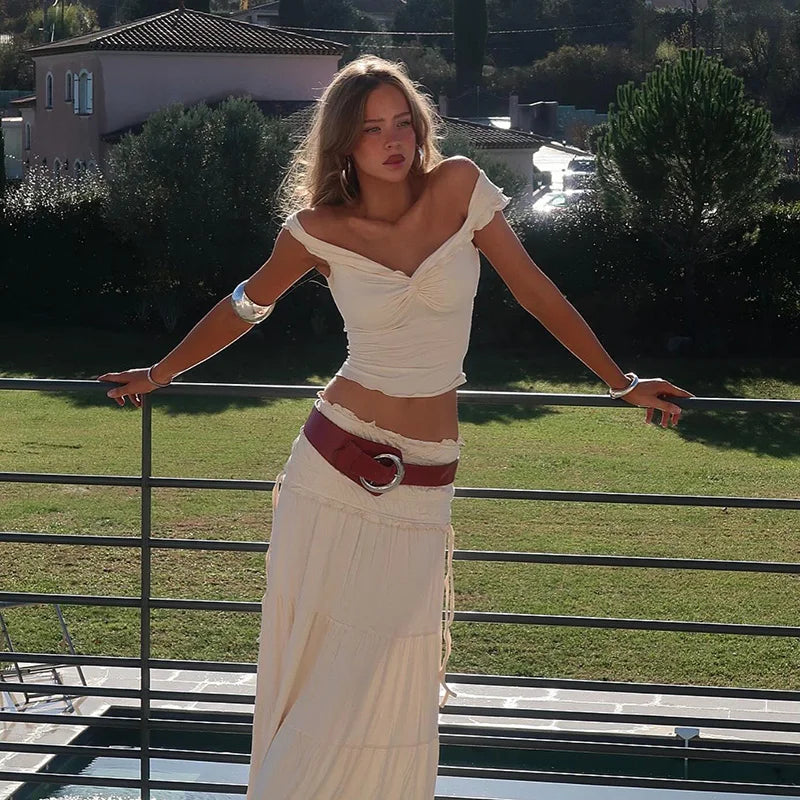 Aveline | Ruffled Top & Maxi Skirt Boho Set