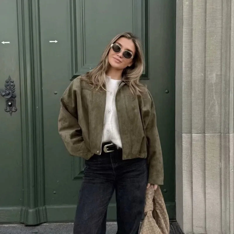Nora | Faux Suede Aviator Jacket