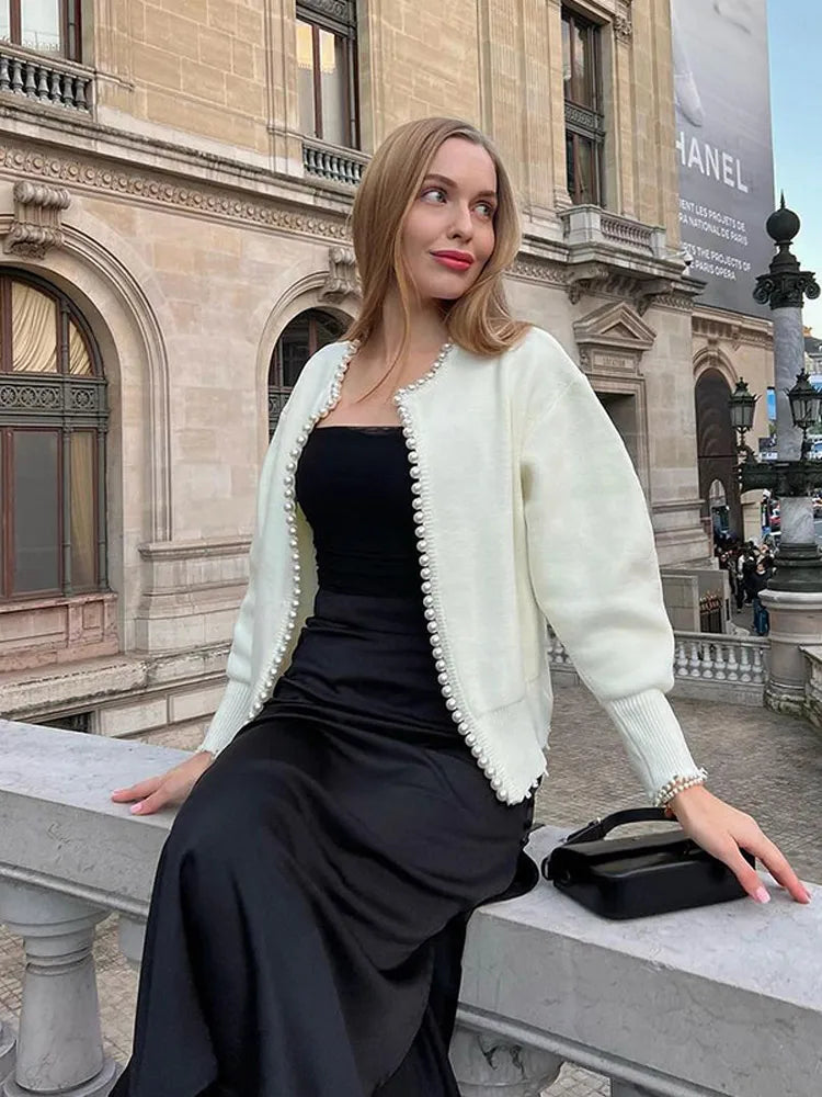 Amélie | Pearl-Trim Knit Cardigan