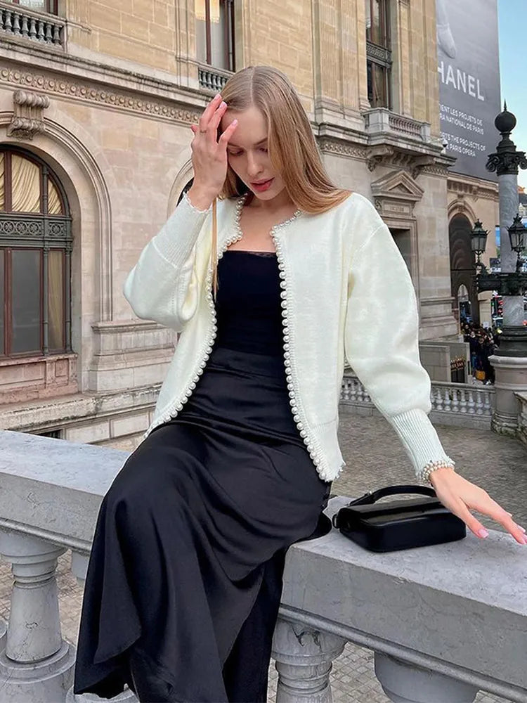Amélie | Pearl-Trim Knit Cardigan