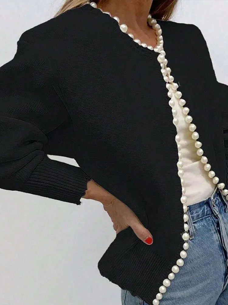 Amélie | Pearl-Trim Knit Cardigan