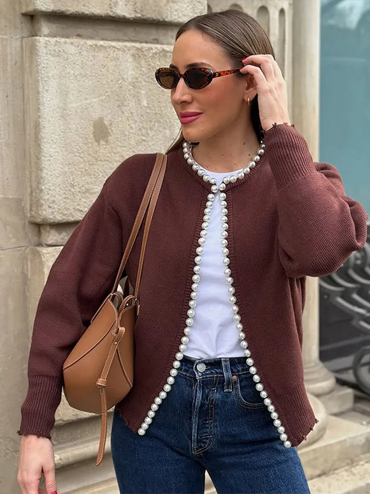 Amélie | Pearl-Trim Knit Cardigan