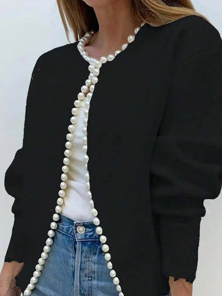 Amélie | Pearl-Trim Knit Cardigan