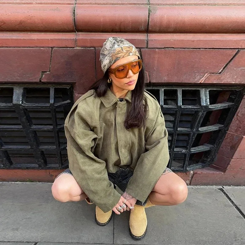 Nora | Faux Suede Aviator Jacket